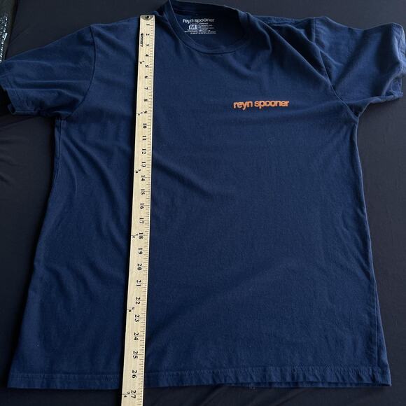Reyn Spooner Shirt Mens Medium Navy Blue Status Oceanic Graphic Tee Surf Logo - Picture 8 of 9